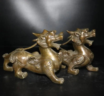 China brass mythical wild animal crafts statue A pair