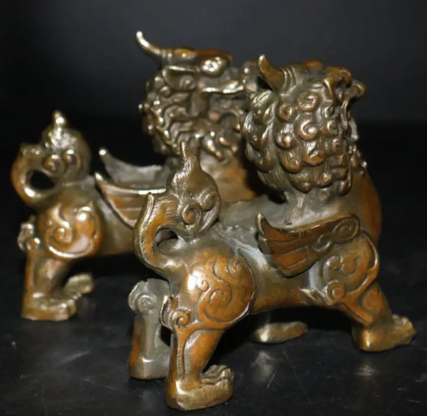 China brass mythical wild animal crafts statue A pair