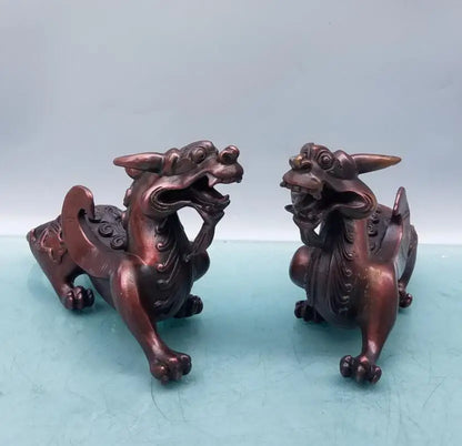 China brass mythical wild animal crafts statue A pair