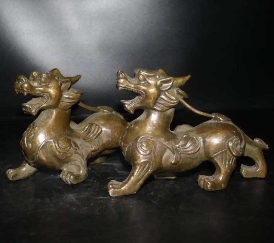 China brass mythical wild animal crafts statue A pair