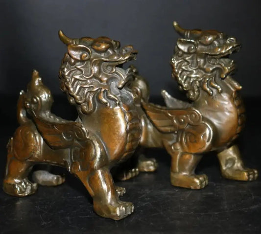 China brass mythical wild animal crafts statue A pair