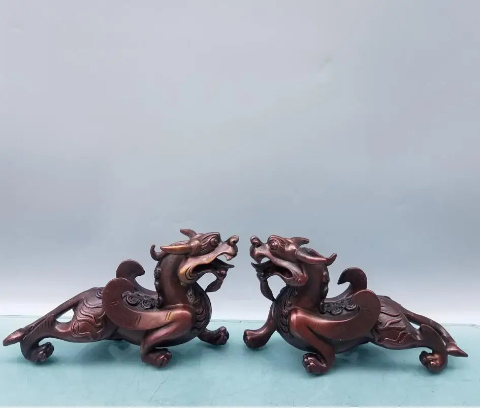 China brass mythical wild animal crafts statue A pair