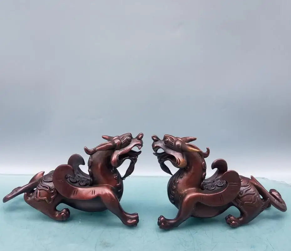 China brass mythical wild animal crafts statue A pair