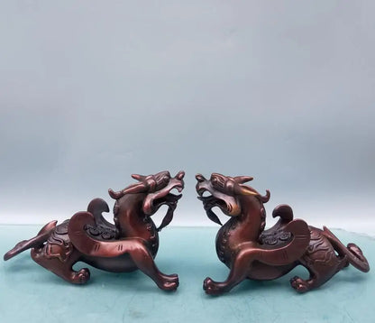 China brass mythical wild animal crafts statue A pair