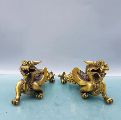 China brass mythical wild animal crafts statue A pair