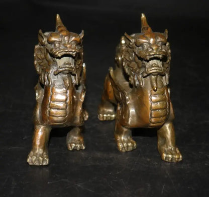 China brass mythical wild animal crafts statue A pair