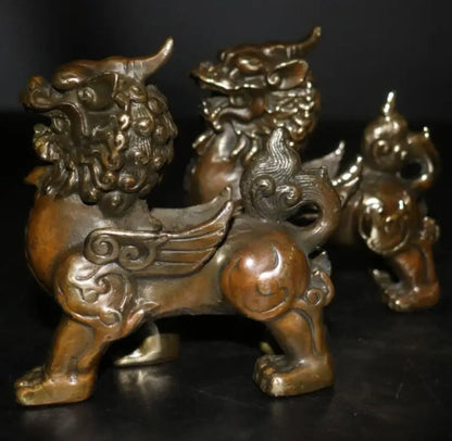 China brass mythical wild animal crafts statue A pair