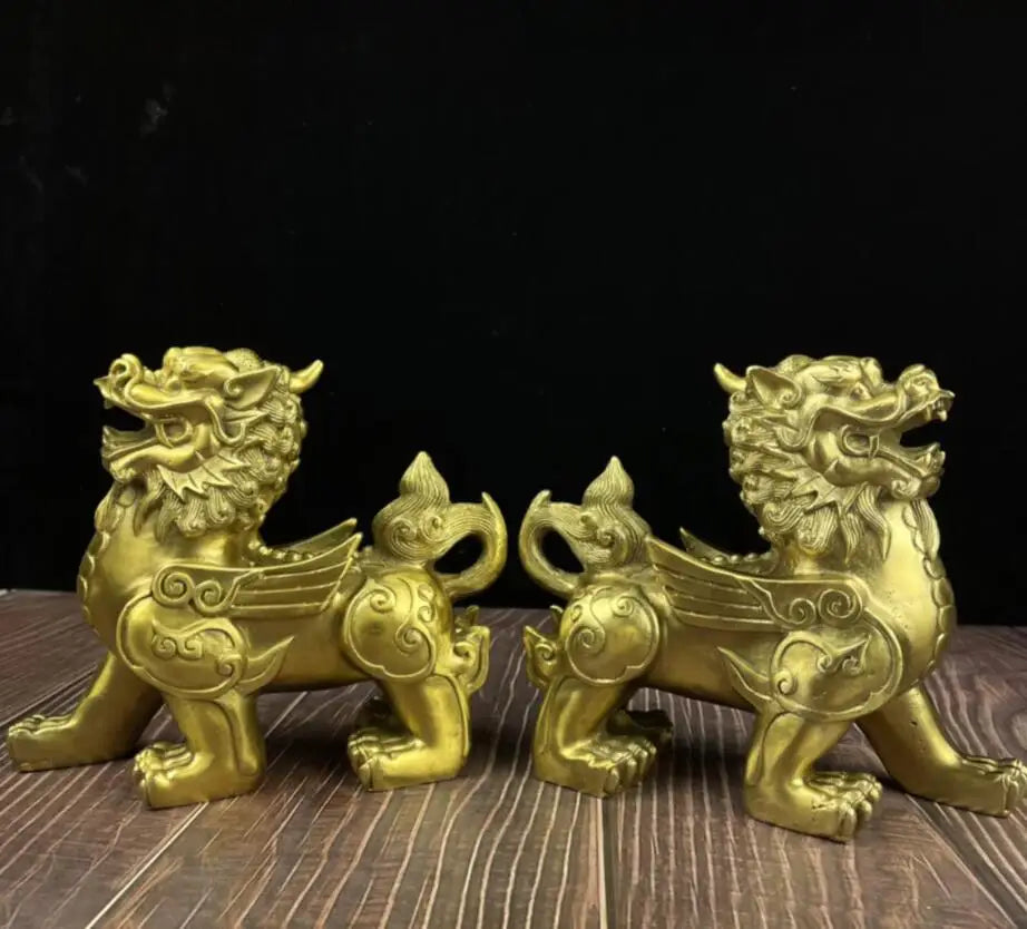 China brass mythical wild animal crafts statue A pair