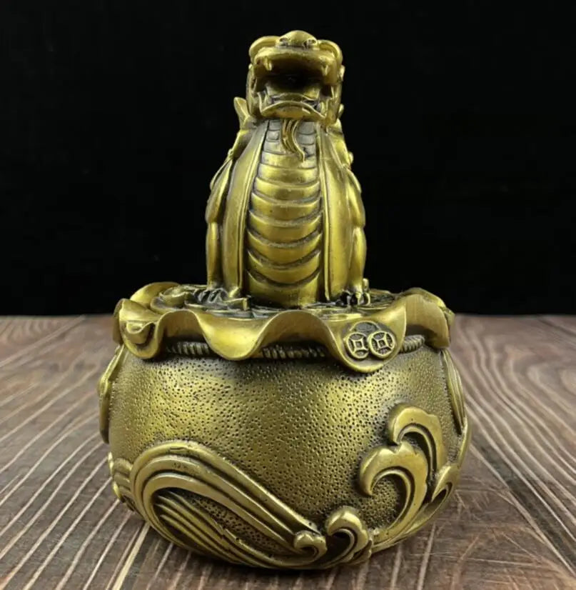 China brass mythical wild animal treasure bowl crafts statue