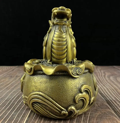 China brass mythical wild animal treasure bowl crafts statue