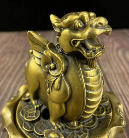 China brass mythical wild animal treasure bowl crafts statue