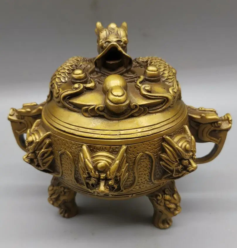 China brass nine dragon Incense burner crafts statue