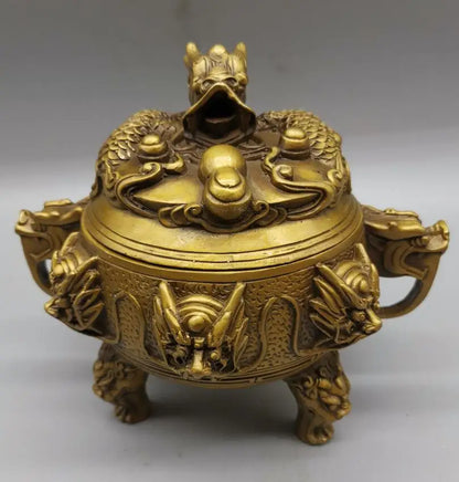 China brass nine dragon Incense burner crafts statue