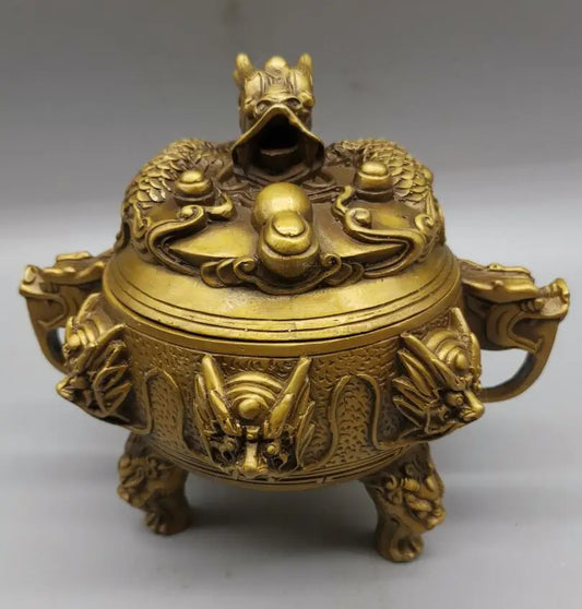 China brass nine dragon Incense burner crafts statue