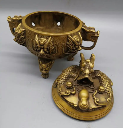 China brass nine dragon Incense burner crafts statue
