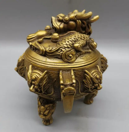 China brass nine dragon Incense burner crafts statue