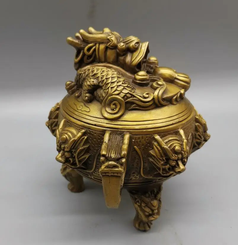 China brass nine dragon Incense burner crafts statue