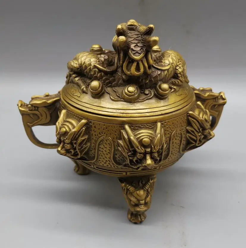China brass nine dragon Incense burner crafts statue
