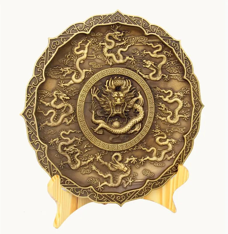 China brass nine dragon disc crafts statue
