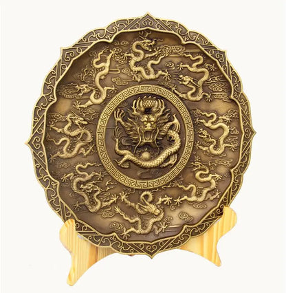 China brass nine dragon disc crafts statue