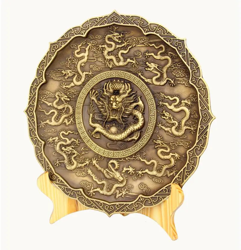 China brass nine dragon disc crafts statue