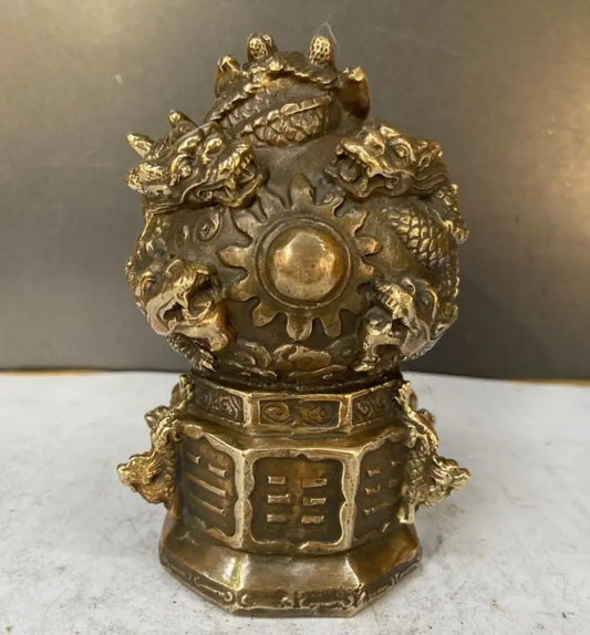 China brass nine dragon play bead crafts statue