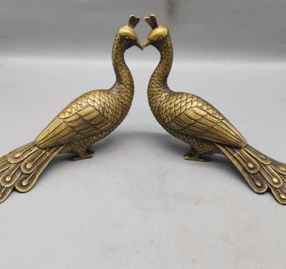 China brass peacock crafts statue A pair
