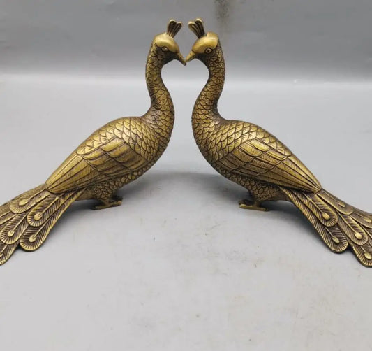 China brass peacock crafts statue A pair