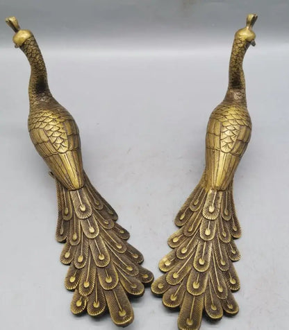 China brass peacock crafts statue A pair