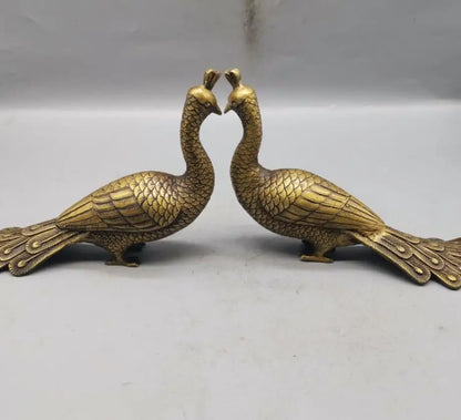 China brass peacock crafts statue A pair