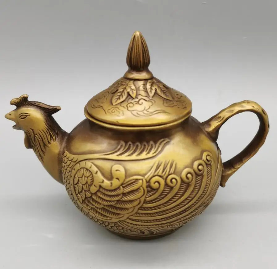 China brass phoenix head teapot crafts statue