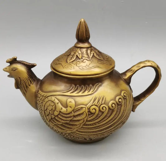 China brass phoenix head teapot crafts statue