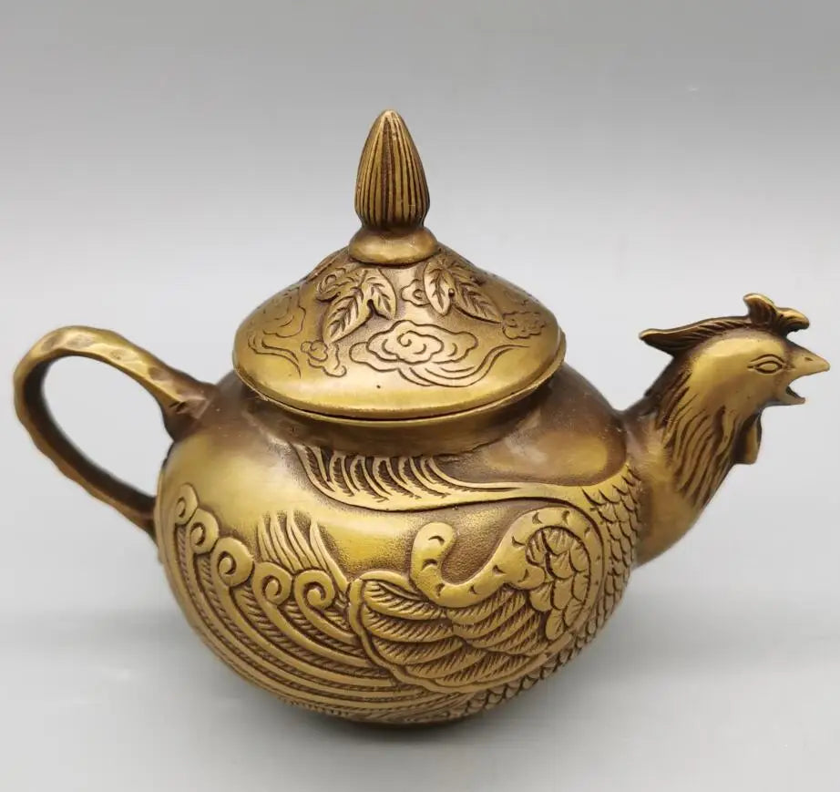China brass phoenix head teapot crafts statue