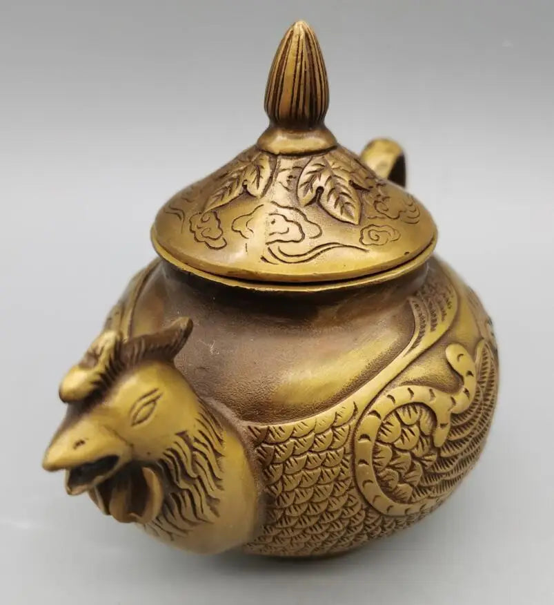 China brass phoenix head teapot crafts statue