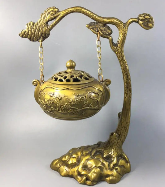 China brass pine Tree hanging Incense burner crafts statue