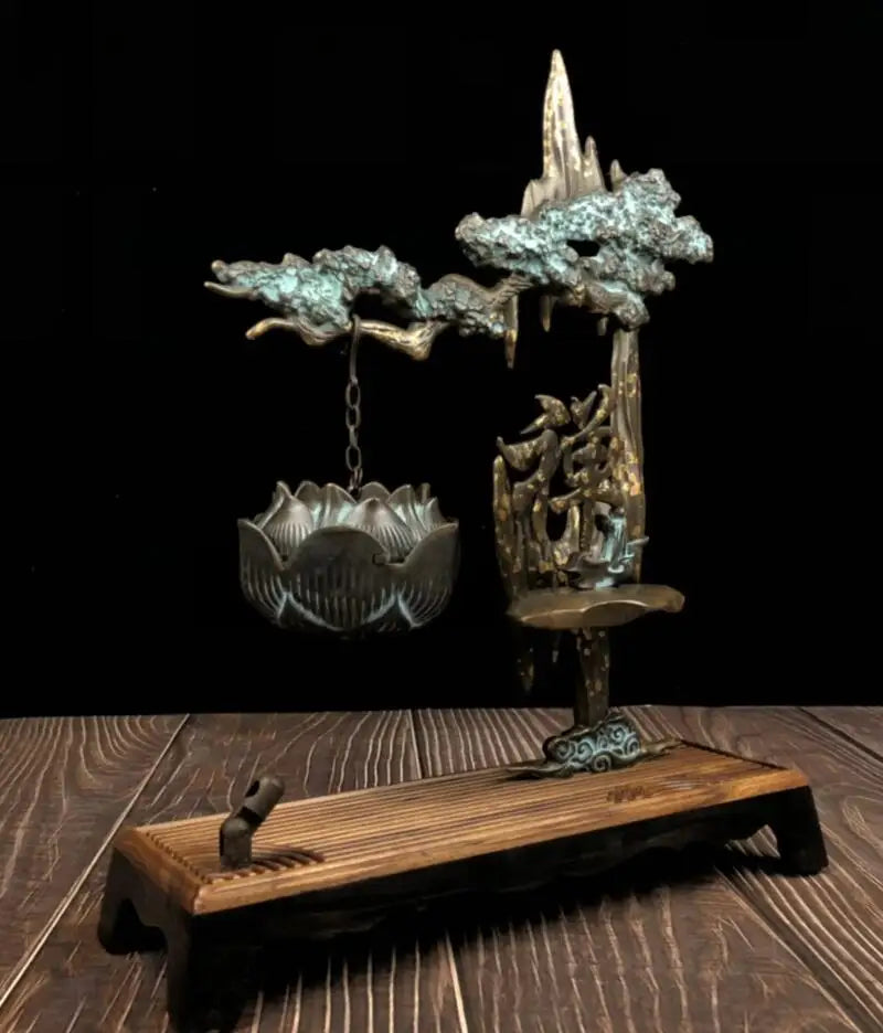 China brass pine tree Hanging Incense burner crafts statue