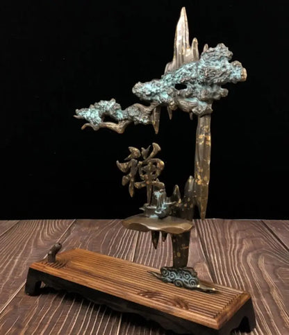 China brass pine tree Hanging Incense burner crafts statue