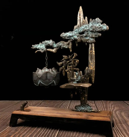 China brass pine tree Hanging Incense burner crafts statue