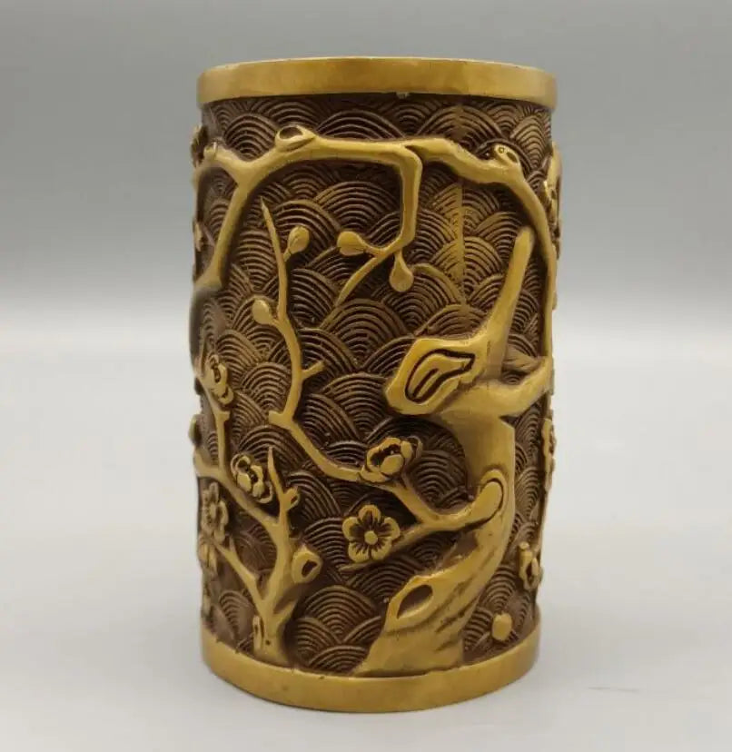 China brass plum blossom Brush pot crafts statue