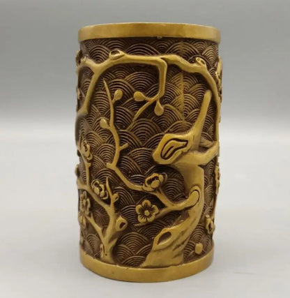 China brass plum blossom Brush pot crafts statue