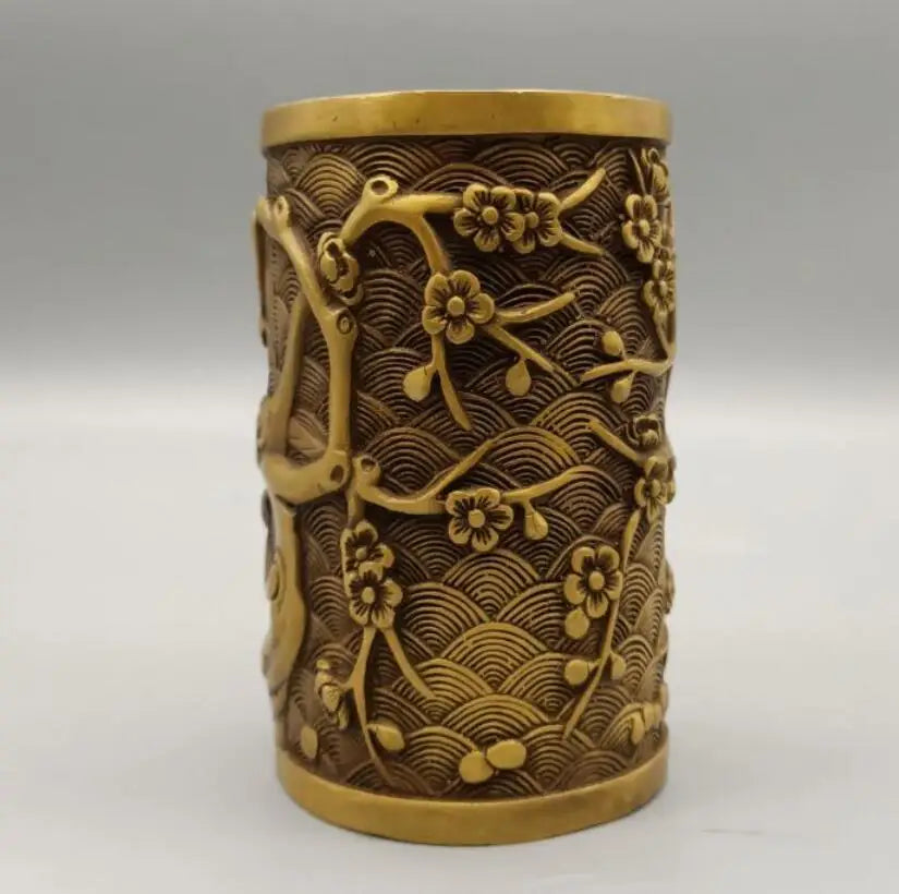 China brass plum blossom Brush pot crafts statue
