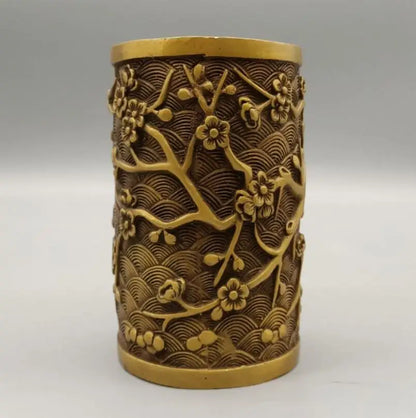 China brass plum blossom Brush pot crafts statue