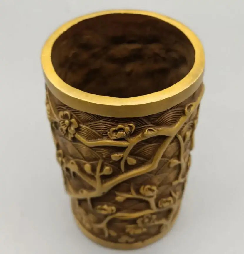 China brass plum blossom Brush pot crafts statue
