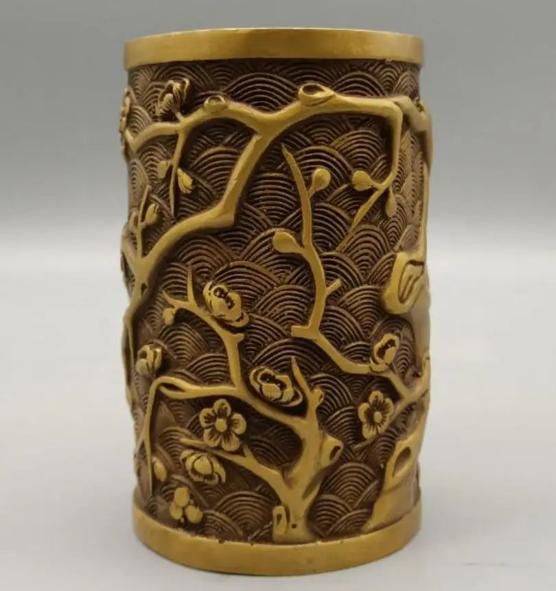 China brass plum blossom Brush pot crafts statue