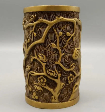 China brass plum blossom Brush pot crafts statue