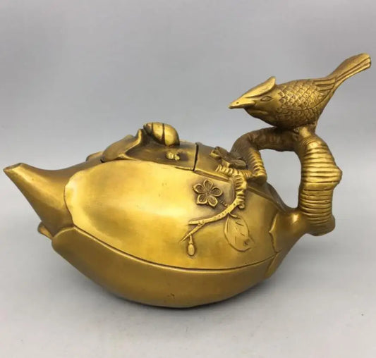 China brass plum blossom magpies teapot crafts statue