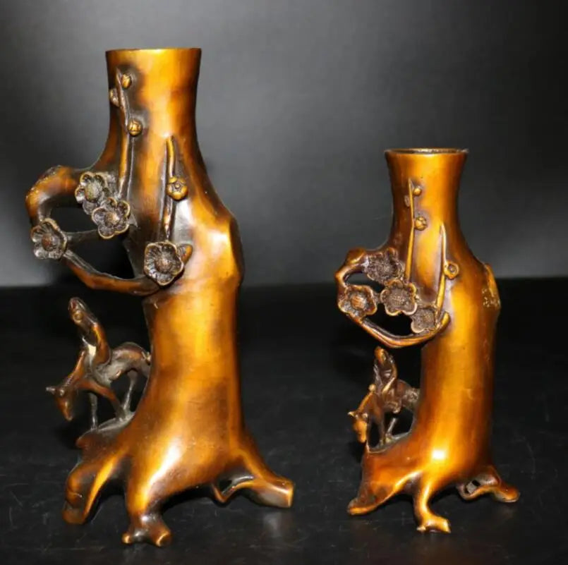 China brass plum blossom stump Pen holder crafts statue