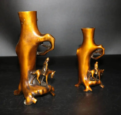 China brass plum blossom stump Pen holder crafts statue