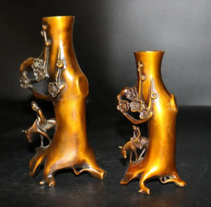 China brass plum blossom stump Pen holder crafts statue