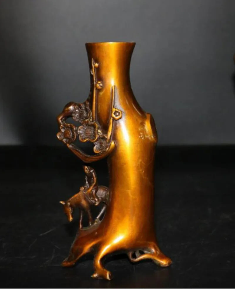 China brass plum blossom stump Pen holder crafts statue